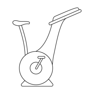 Bisiklet egzersizi vektör ana hatları simgesi. Beyaz arka planda vektör illüstrasyon velosimulatörü. Fitness bisikletinin izole edilmiş taslak çizim çizimi simgesi.