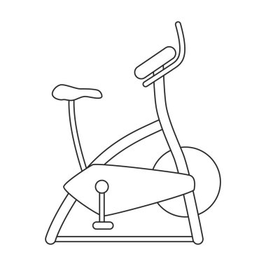 Bisiklet egzersizi vektör ana hatları simgesi. Beyaz arka planda vektör illüstrasyon velosimulatörü. Fitness bisikletinin izole edilmiş taslak çizim çizimi simgesi.