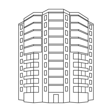 Yüksek vektör dış hat simgesi oluşturuluyor. Beyaz arkaplanda vektör illüstrasyon gökdeleni. Yüksek binanın izole edilmiş taslak çizim resimleme simgesi .
