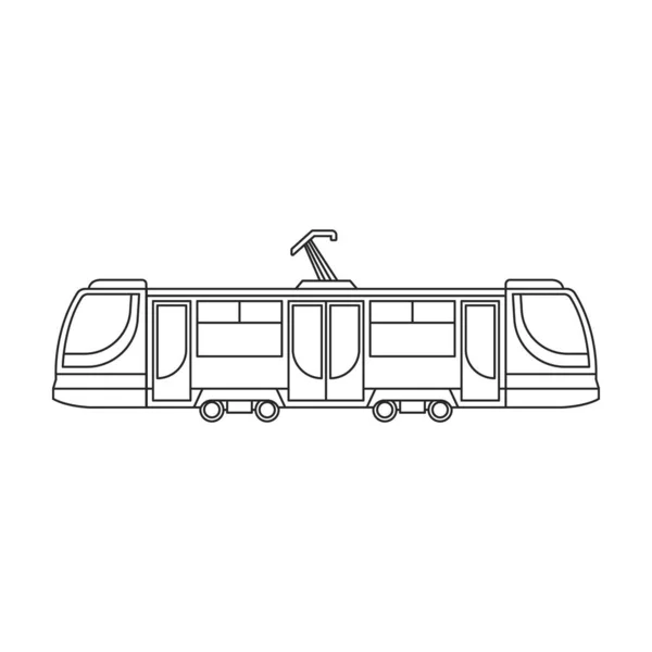 トラムベクトルアウトラインアイコン。白い背景のベクトルイラストの電車。トラムの隔離されたアウトラインイラストアイコン . — ストックベクタ