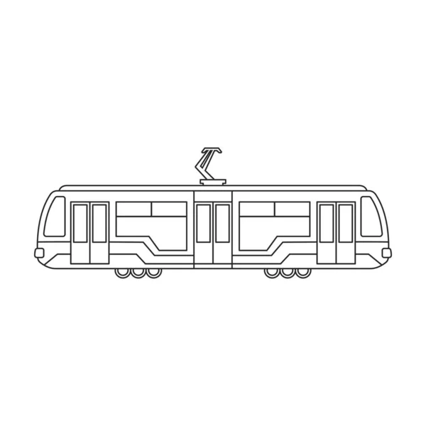 Значок контура трамвая. Векторная иллюстрация поезда на белом фоне. Изолированный контур иконки трамвая . — стоковый вектор