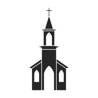 Kilise vektör simgesi. Siyah vektör simgesi beyaz arka plan kilisesinde izole edilmiş..