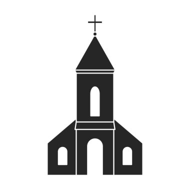 Kilise vektör simgesi. Siyah vektör simgesi beyaz arka plan kilisesinde izole edilmiş..
