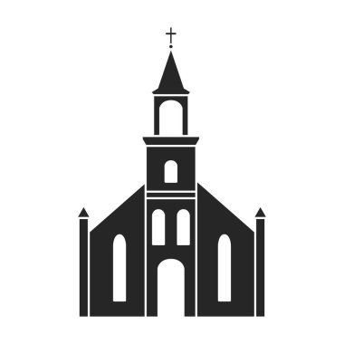 Kilise vektör simgesi. Siyah vektör simgesi beyaz arka plan kilisesinde izole edilmiş..