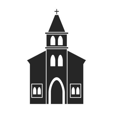 Kilise vektör simgesi. Siyah vektör simgesi beyaz arka plan kilisesinde izole edilmiş..