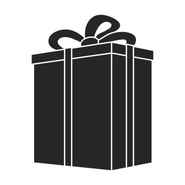 Simgenin hediye kutusu siyah vektörü. Beyaz arkaplanda kutucuk hediyesinin izole edilmiş illüstrasyon siyahı. Hediye kutusu simgesi .