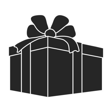 Simgenin hediye kutusu siyah vektörü. Beyaz arkaplanda kutucuk hediyesinin izole edilmiş illüstrasyon siyahı. Hediye kutusu simgesi .