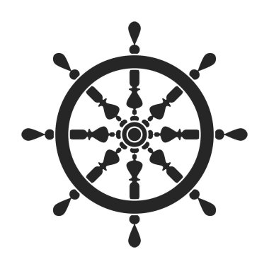 Gemi tekeri simgenin siyah vektörü. Geminin siyah vektör ikon dümeni. Tekerlekli teknenin beyaz arkaplandaki izole çizimi.