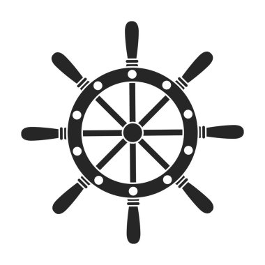 Gemi tekeri simgenin siyah vektörü. Geminin siyah vektör ikon dümeni. Tekerlekli teknenin beyaz arkaplandaki izole çizimi.