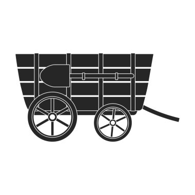 Vahşi batı vagonu siyah vektör ikonu. Siyah vektör illüstrasyon eski vagon. Beyaz arka planda Vahşi Batı Vagonu simgesinin izole edilmiş çizimi.