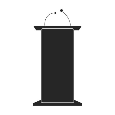 Mahkeme kürsüsü siyah vektör ikonu. Siyah vektör illüstrasyon kürsü konferansı. Beyaz arkaplanda mahkeme podyumu simgesinin izole edilmiş bir illüstrasyonu.