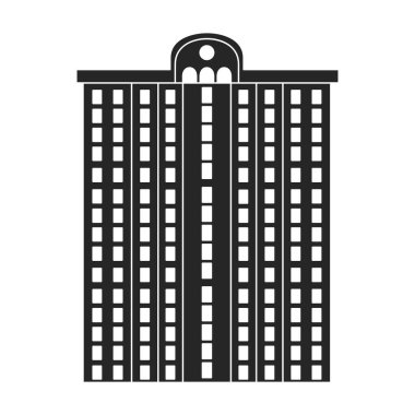 Yüksek binalar vektör simgesi. Siyah vektör simgesi beyaz arka plandaki yüksek binalarda izole edilmiş..