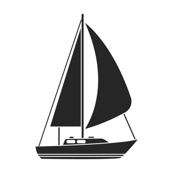 帆船矢量图标.白色背帆游艇上孤立的黑色矢量图标. — 图库矢量图片