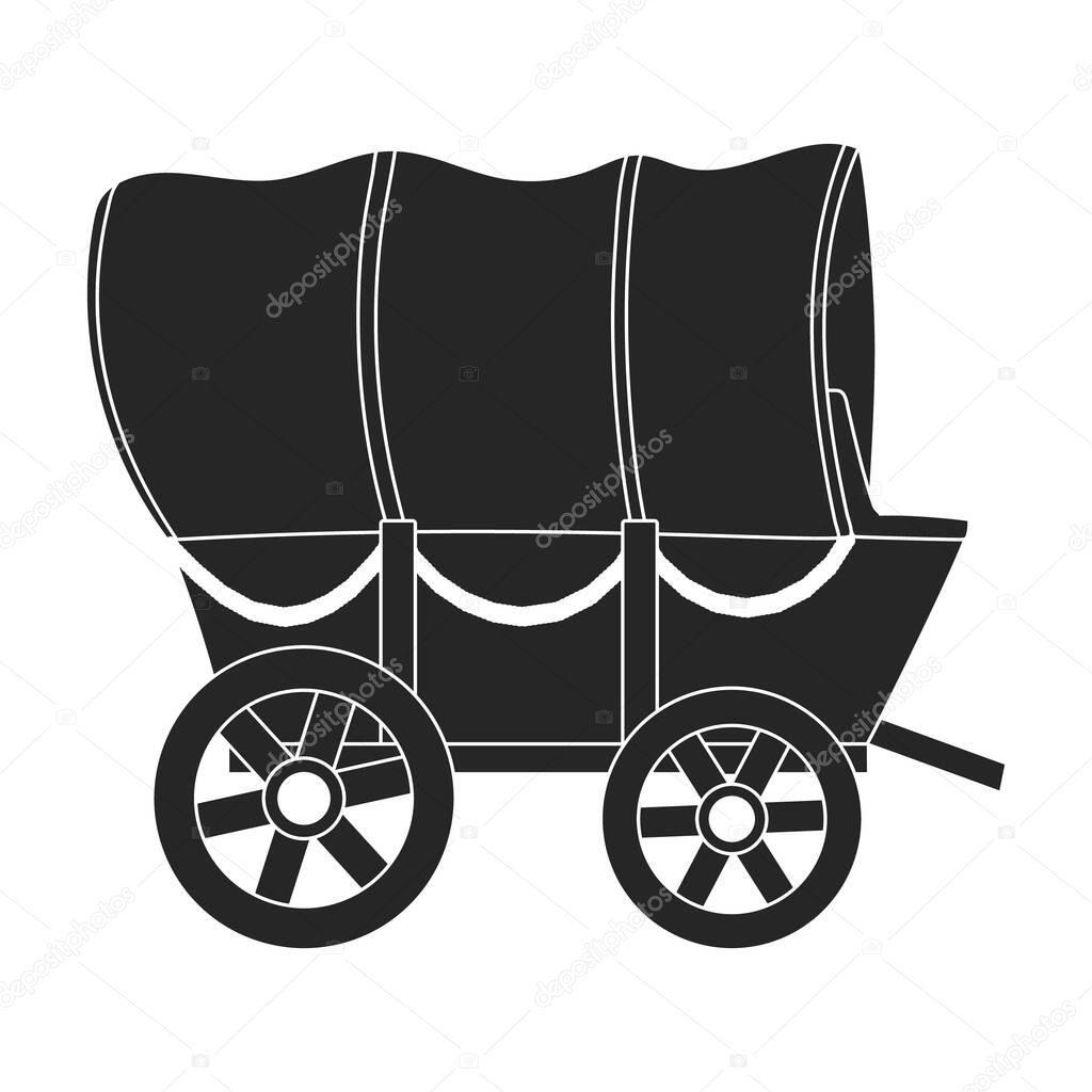 Wild west wagon black vector icon.Black vector illustration old carriage. Isolated illustration of wild west wagon icon on white background.