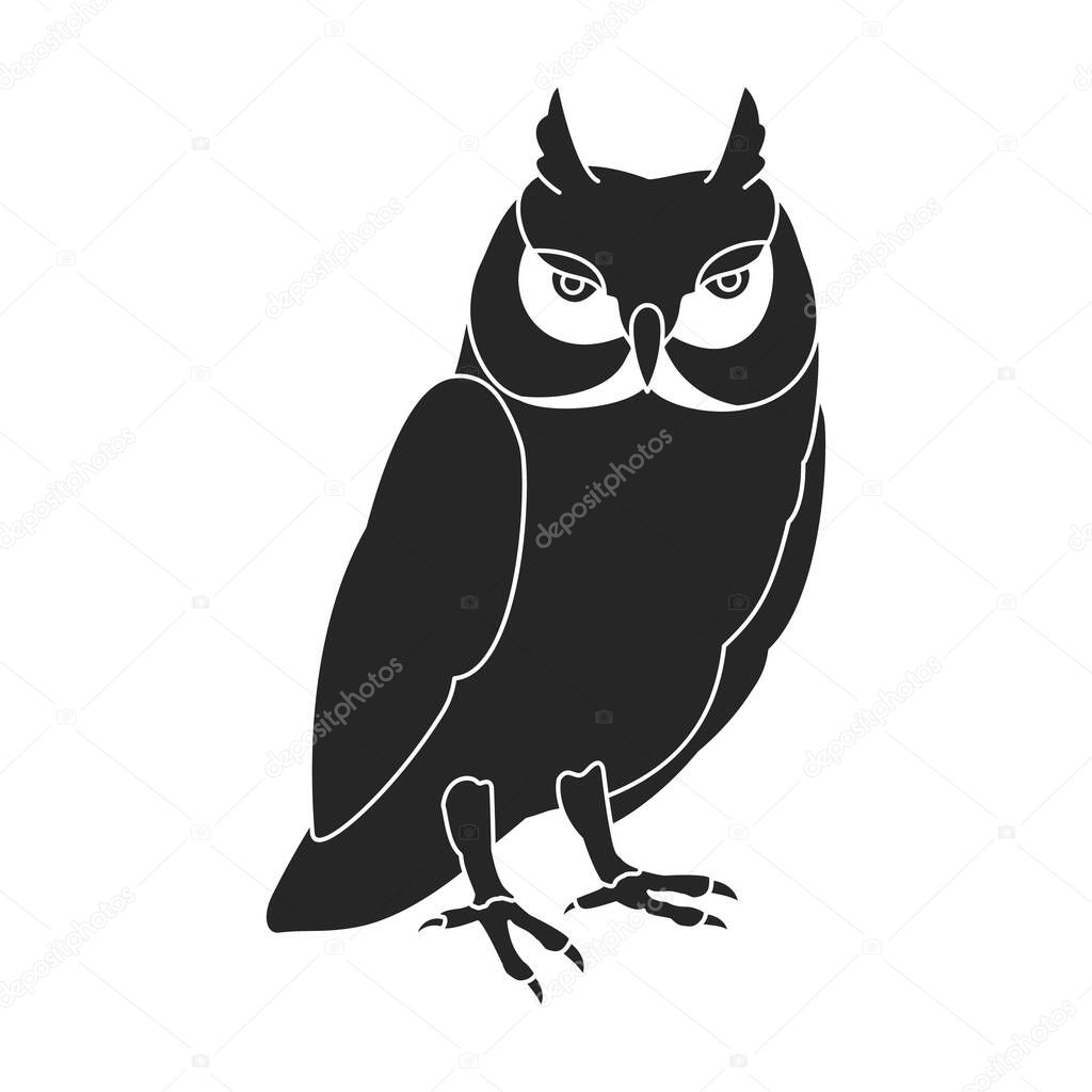 Owl bird black vector illustration of icon. .Vector icon of animal owl. Isolated black illustration of bird animal on white background.