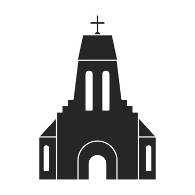 Kilise vektör simgesi. Siyah vektör simgesi beyaz arka plan kilisesinde izole edilmiş..