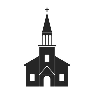 Kilise vektör simgesi. Siyah vektör simgesi beyaz arka plan kilisesinde izole edilmiş..