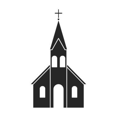 Kilise vektör simgesi. Siyah vektör simgesi beyaz arka plan kilisesinde izole edilmiş..