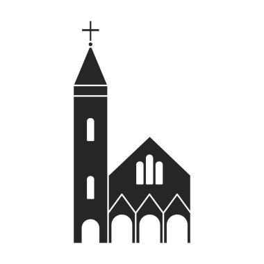 Kilise vektör simgesi. Siyah vektör simgesi beyaz arka plan kilisesinde izole edilmiş..