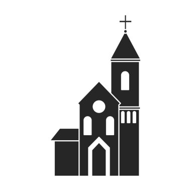 Kilise vektör simgesi. Siyah vektör simgesi beyaz arka plan kilisesinde izole edilmiş..