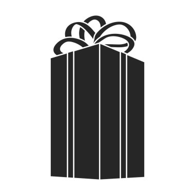 Simgenin hediye kutusu siyah vektörü. Beyaz arkaplanda kutucuk hediyesinin izole edilmiş illüstrasyon siyahı. Hediye kutusu simgesi .