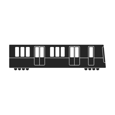 Metro treni siyah vektör ikonu. Siyah vektör illüstrasyon kargo. Beyaz arkaplanda metro tren simgesinin izole bir illüstrasyonu.