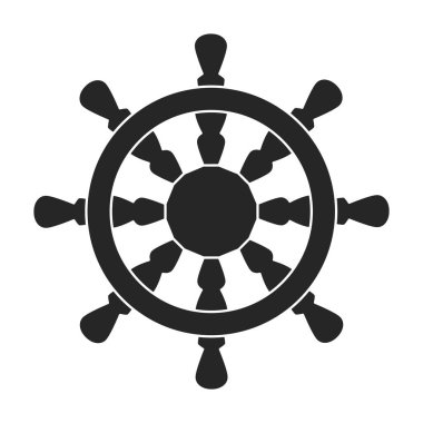 Gemi tekeri simgenin siyah vektörü. Geminin siyah vektör ikon dümeni. Tekerlekli teknenin beyaz arkaplandaki izole çizimi.