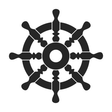 Gemi tekeri simgenin siyah vektörü. Geminin siyah vektör ikon dümeni. Tekerlekli teknenin beyaz arkaplandaki izole çizimi.