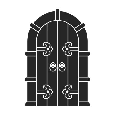 Ortaçağ kapı vektör siyah ikonu. Beyaz arka planda vektör illüstrasyon kale kapıları. İzole edilmiş siyah illüstrasyon simgesi ortaçağ kapısı.
