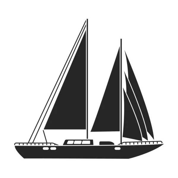 帆船矢量图标.白色背帆游艇上孤立的黑色矢量图标. — 图库矢量图片