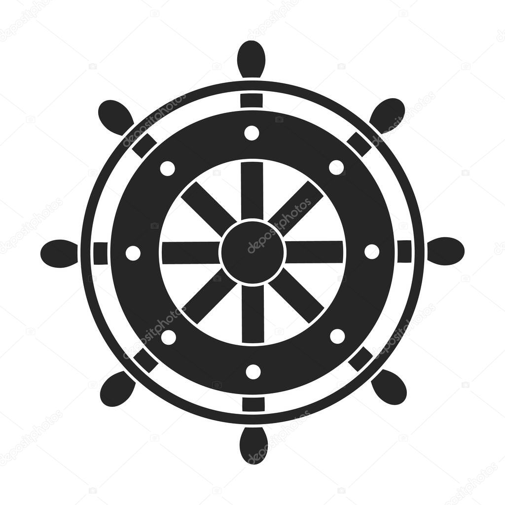Ship wheel black vector of icon.Black vector icon helm of ship. Isolated illustration of wheel boat on white background.
