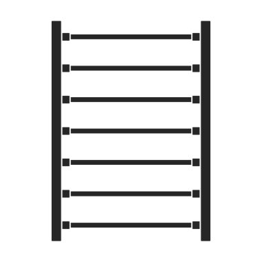 Havlu kurutma vektörü siyah simgesi. Beyaz arka planda vektör illüstrasyon banyo radyatörü. İzole edilmiş siyah ikon havlu kurutma makinesi.