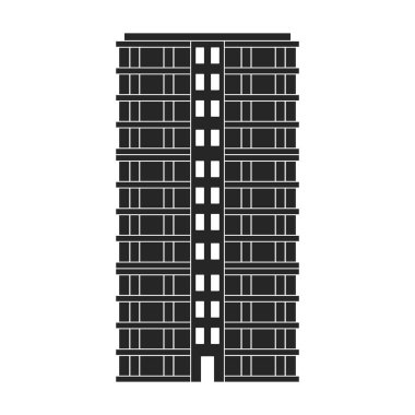 Yüksek binalar vektör simgesi. Siyah vektör simgesi beyaz arka plandaki yüksek binalarda izole edilmiş..