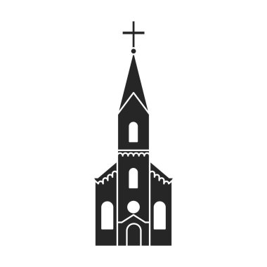 Kilise vektör simgesi. Siyah vektör simgesi beyaz arka plan kilisesinde izole edilmiş..