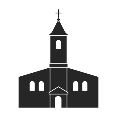 Kilise vektör simgesi. Siyah vektör simgesi beyaz arka plan kilisesinde izole edilmiş..