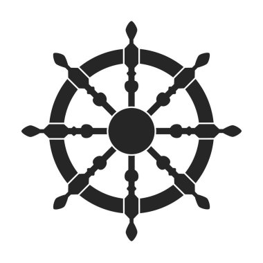 Gemi tekeri simgenin siyah vektörü. Geminin siyah vektör ikon dümeni. Tekerlekli teknenin beyaz arkaplandaki izole çizimi.