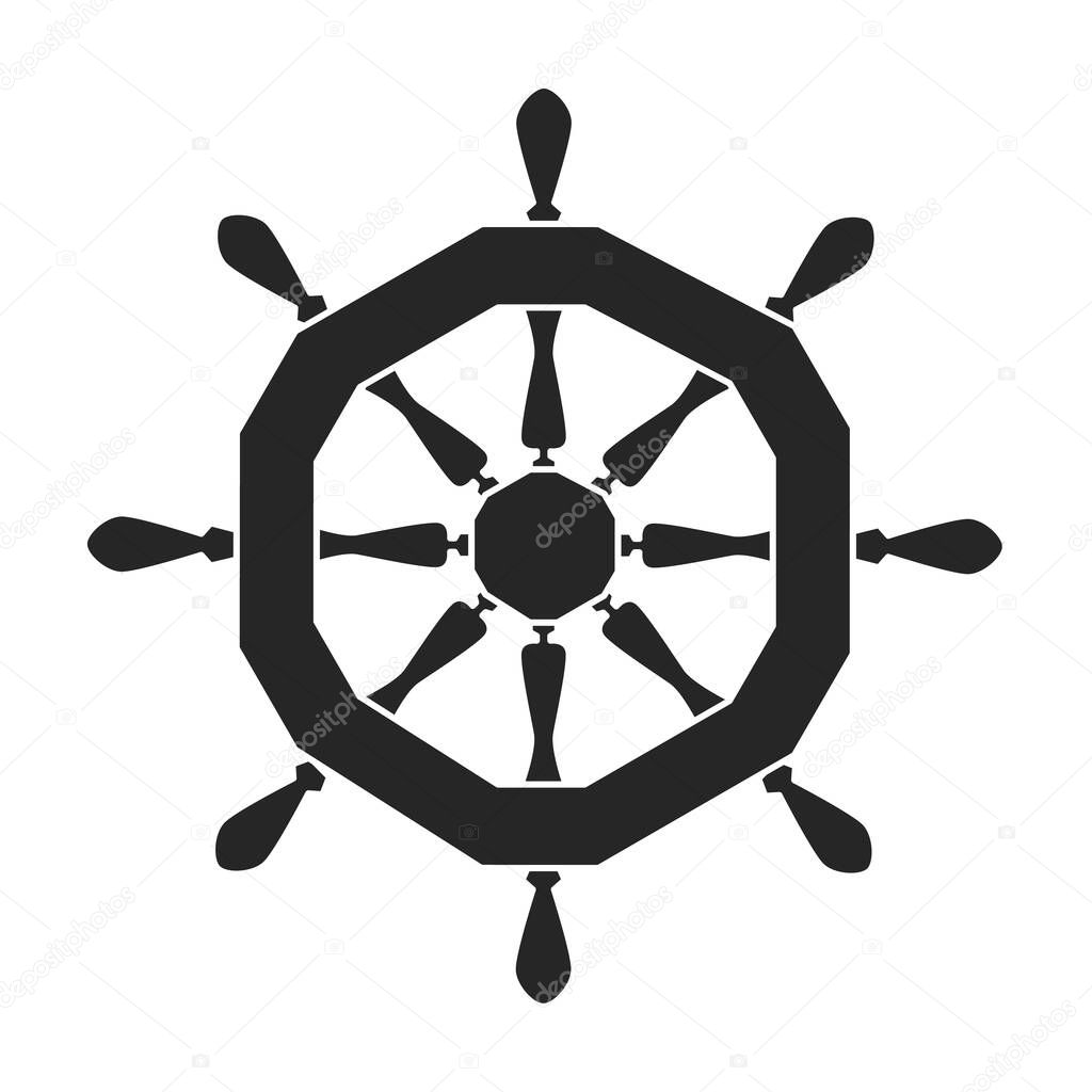 Ship wheel black vector of icon.Black vector icon helm of ship. Isolated illustration of wheel boat on white background.