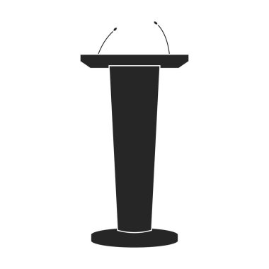 Mahkeme kürsüsü siyah vektör ikonu. Siyah vektör illüstrasyon kürsü konferansı. Beyaz arkaplanda mahkeme podyumu simgesinin izole edilmiş bir illüstrasyonu.