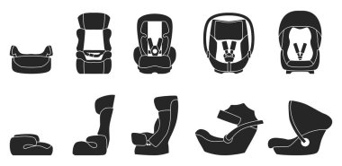 Baby car seat vector black set icon. Vector illustration safety chair on white background. Isolated black set icon baby car seat. clipart