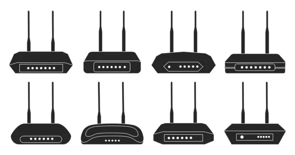 Router vettoriale nero set icona. Modem di illustrazione vettoriale su sfondo bianco. Isolato nero set icona router. — Vettoriale Stock
