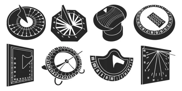 Icono de conjunto negro aislado Sundial. Vector ilustración reloj de sol sobre fondo blanco. Vector negro conjunto icono sundial. — Vector de stock