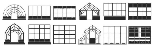 Illustration des Treibhausvektors auf weißem Hintergrund. Isoliertes schwarzes Set Ikone Glashaus. Vector Black Set Symbol Gewächshaus — Stockvektor