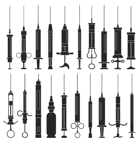 Siringa isolata icona set nero. Vaccino illustrativo vettoriale su sfondo bianco. Siringa per icone set vettoriale nero. — Vettoriale Stock