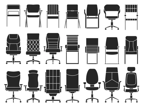 사무실 의자 벡터 블랙 설정 아이콘. 반사체는 흰색 바탕에 안락의자가 있다. 독립 된 검은 설정 아이콘 사무실 의자. — 스톡 벡터