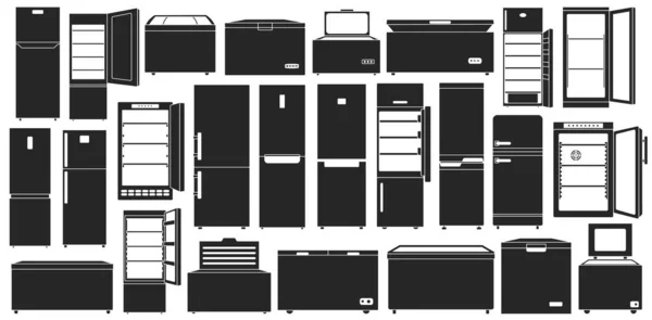 Congelador vetor preto conjunto ícone. Frigorífico ilustração vetorial no fundo branco. Congelador de ícone de conjunto preto isolado . —  Vetores de Stock