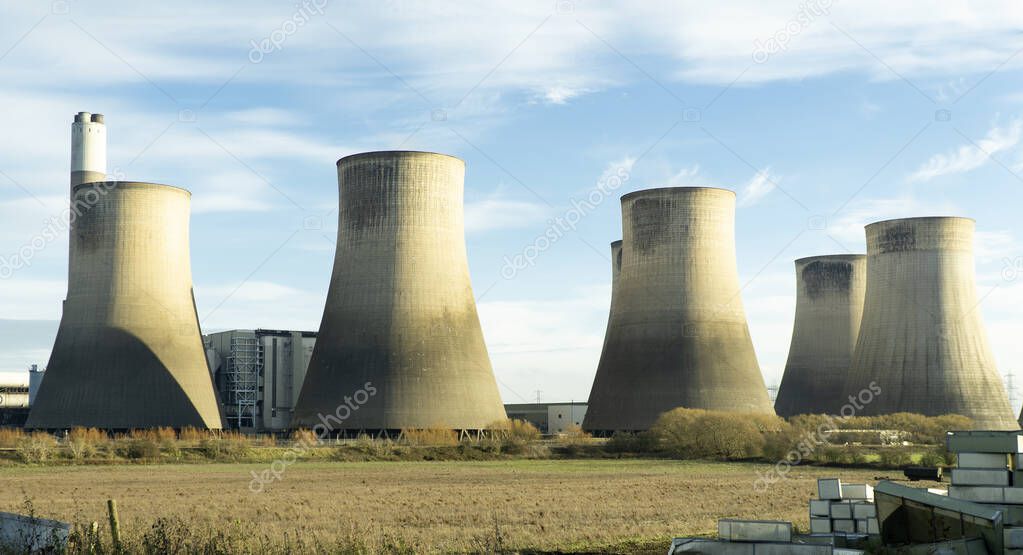 Dirty power station cooling towers
