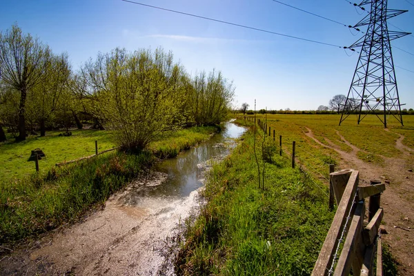 Polluted ditch water on farm land