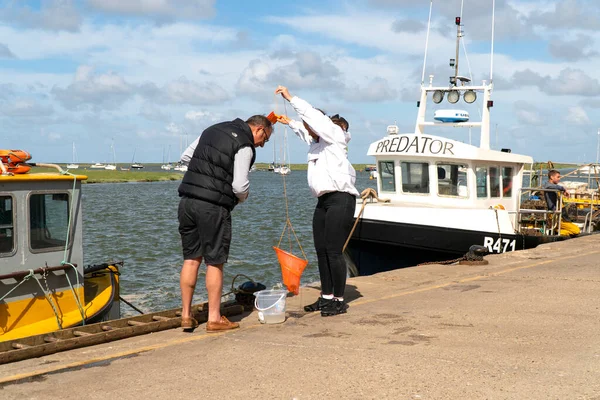 Couple Catching Crabs Dock Side — Stock Photo, Image