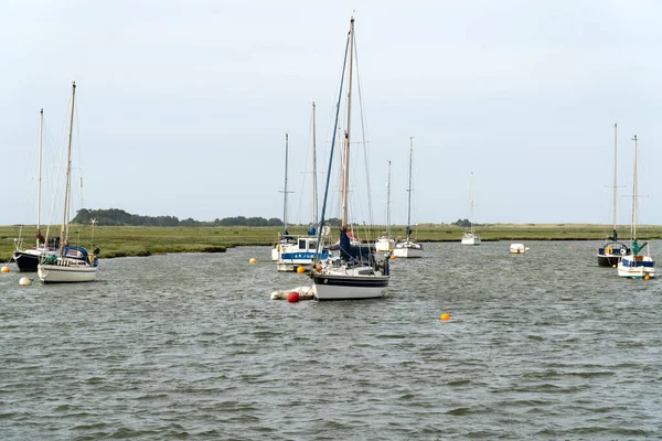 Sail Boats Moored High Tide Estuary — Stock Photo, Image