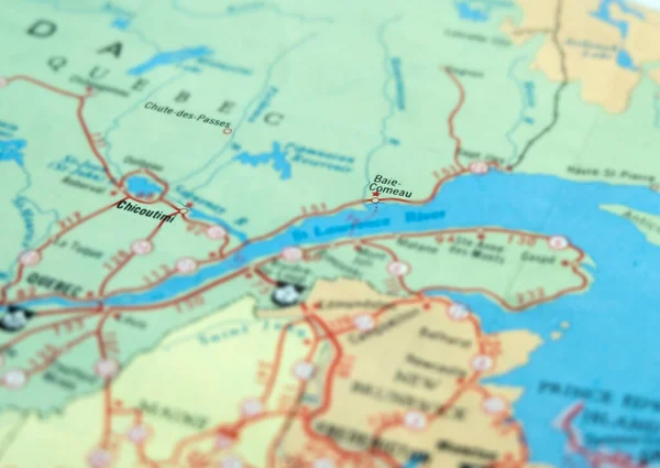 Route Map Showing Towns Quebec —  Fotos de Stock